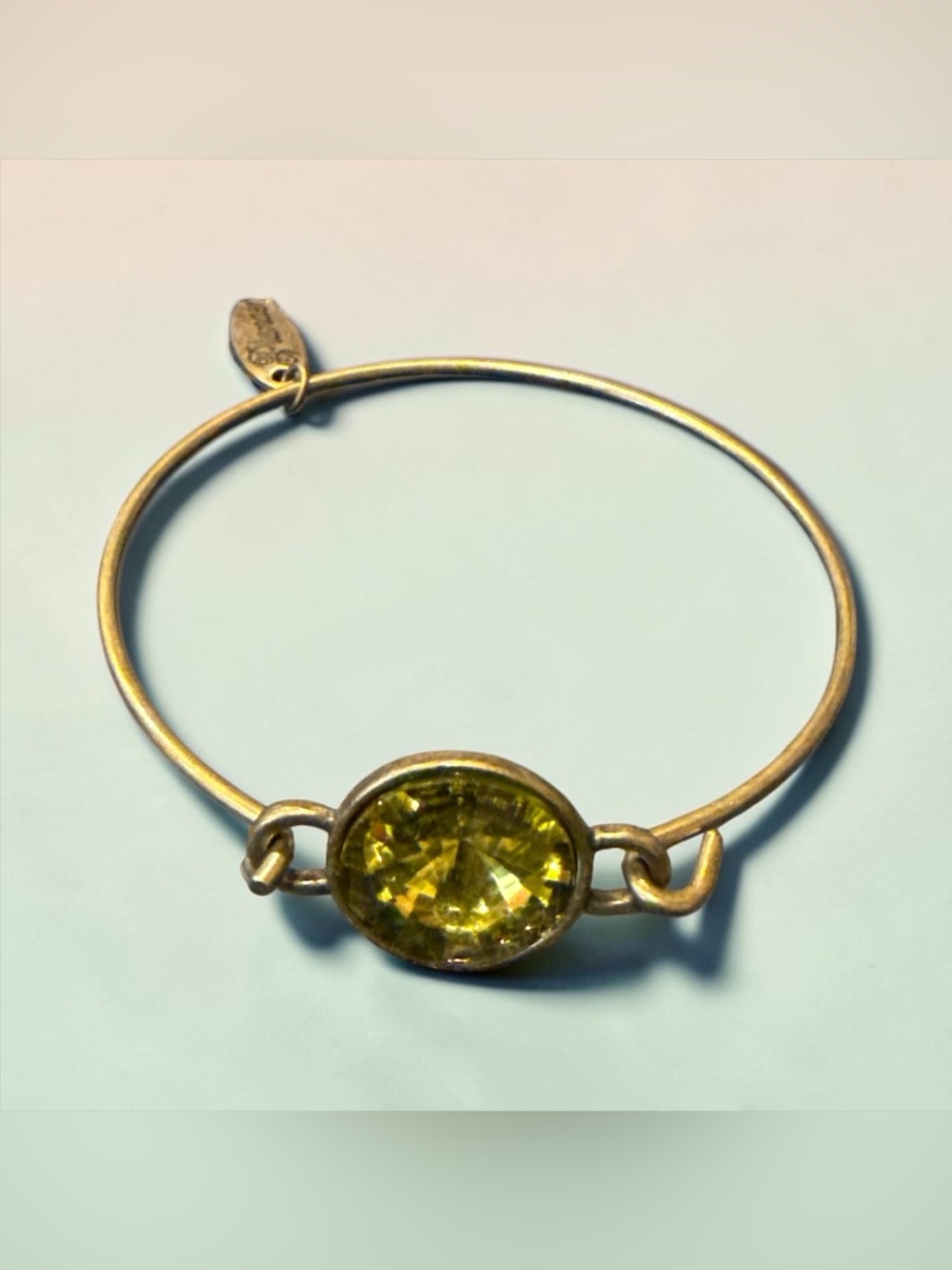 Bangle Bracelet with Green Rhinestone Accent